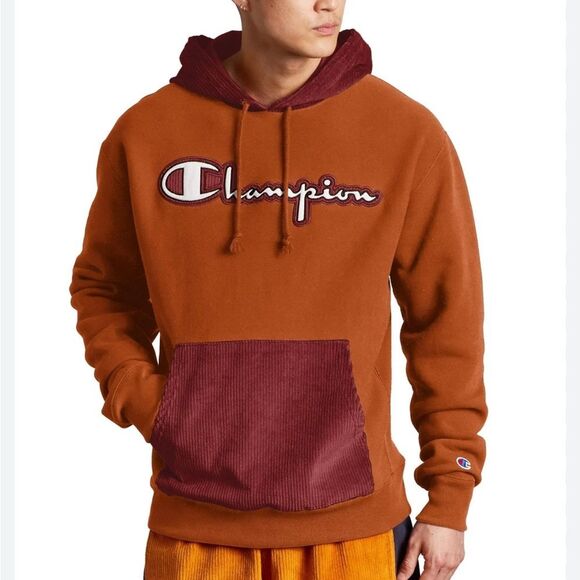 Champion Life Reverse Weave Corduroy Orange and Red Hoodie Small - Picture 1 of 8